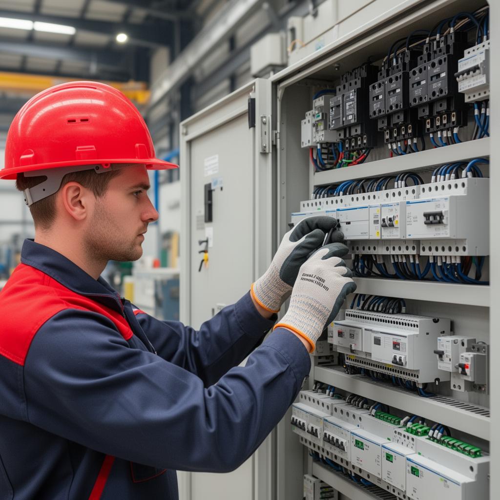 Eletricista industrial Gtec trabalhando em painel de comando em Bauru